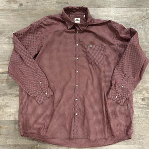 Mens Lacoste Red Plaid Long Sleeve Button Up Shirt Size 2XL